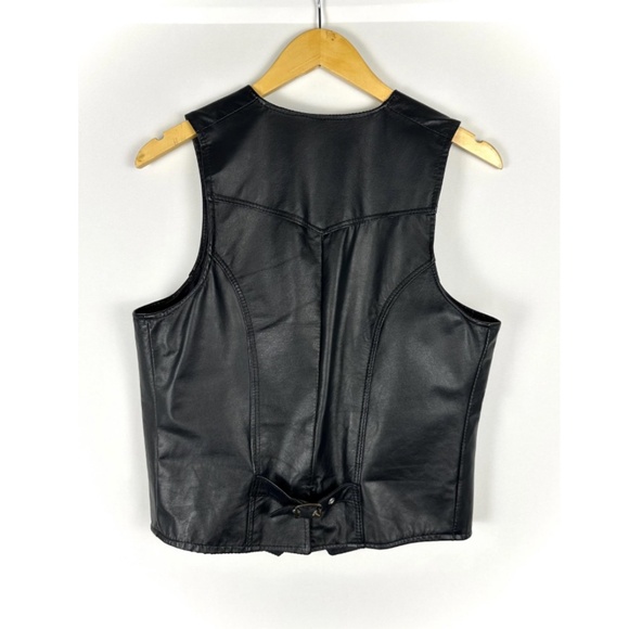 Vintage Black Leather Western Biker Vest - Snaps - Men's - Made in Canada - S/M - Picture 5 of 10